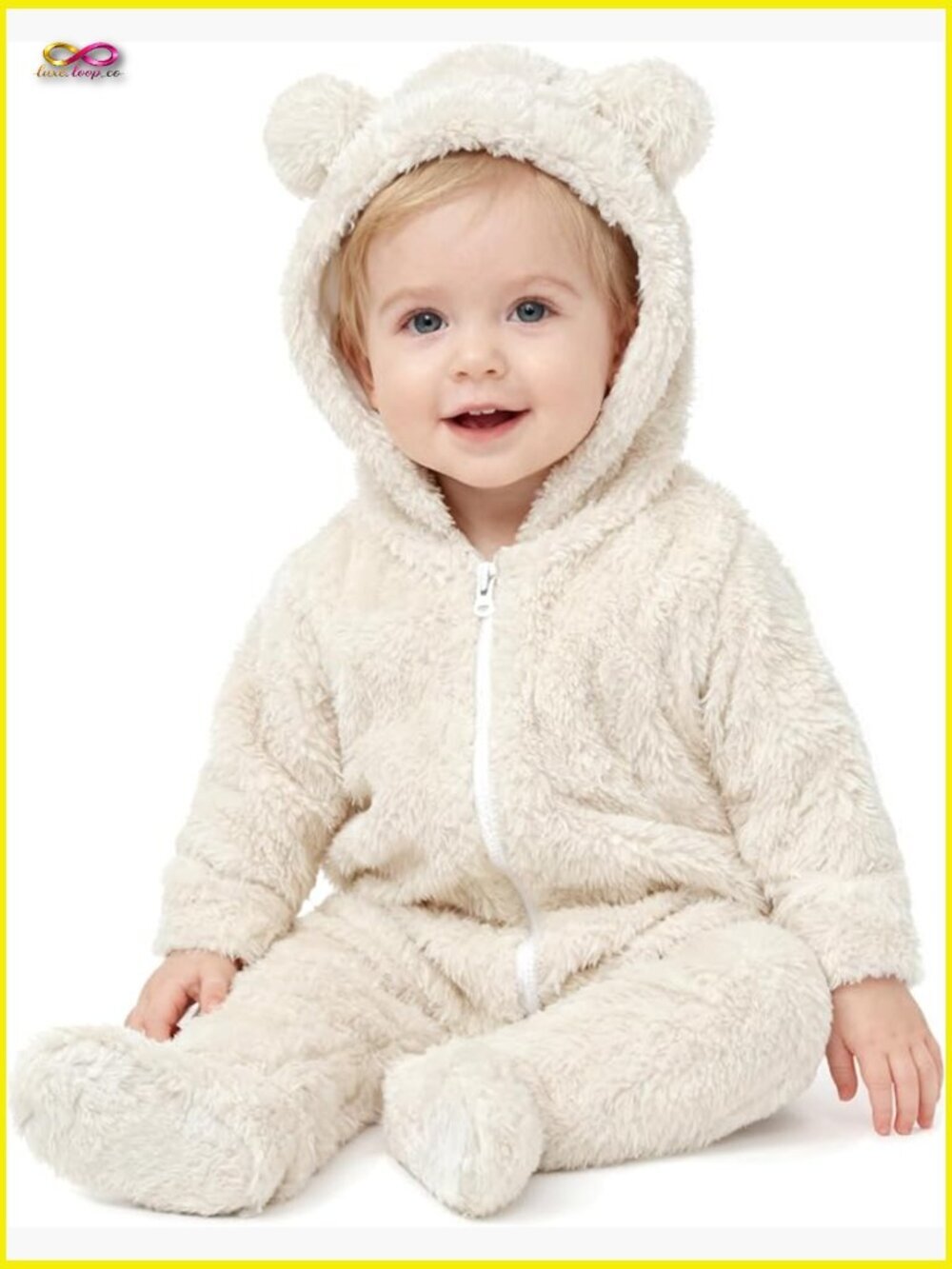 Baby Fleece Hooded Jumpsuit With Bear Ears Infant Winter Snowsuit Romper